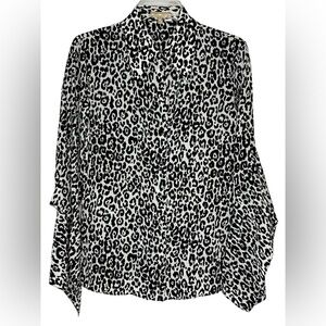 Michael Kors Collection Black and White Leopard Print Silk Blouse Womens 8 Italy